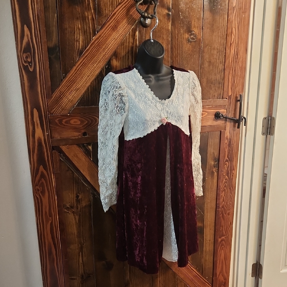 Burgundy and White Lace Dress